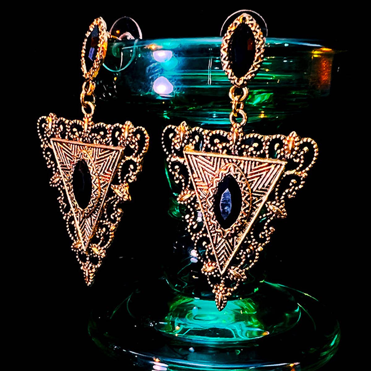 VINTAGE GEOMETRIC OBSIDIAN EARRINGS