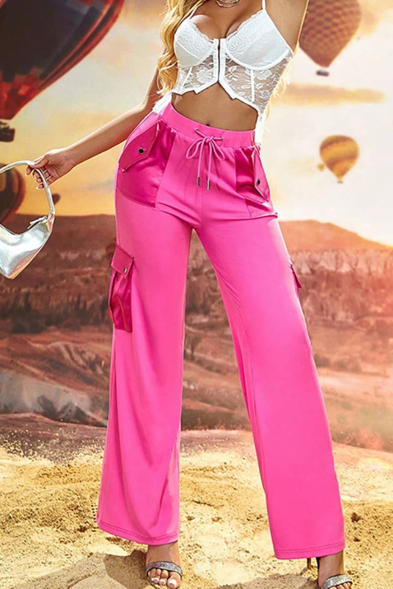 CWBMP0132_CASUAL LACE-UP POCKET CARGO WIDE-LEG PANTS