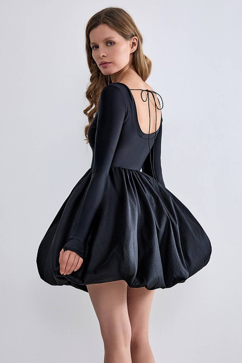 CWDSD6822_SQUARE NECK BALLET FLOWER BUD SKIRT DRESS