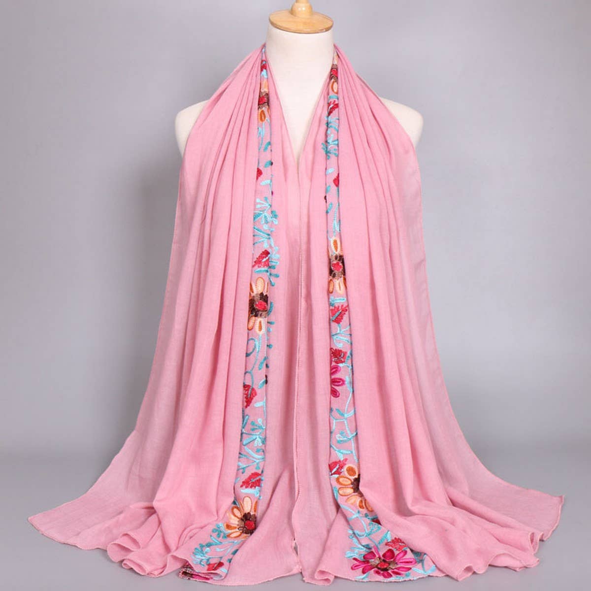 EMBROIDERED COTTON SCARF LONG VEIL SHAWL