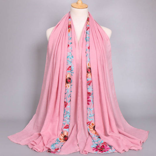 EMBROIDERED COTTON SCARF LONG VEIL SHAWL