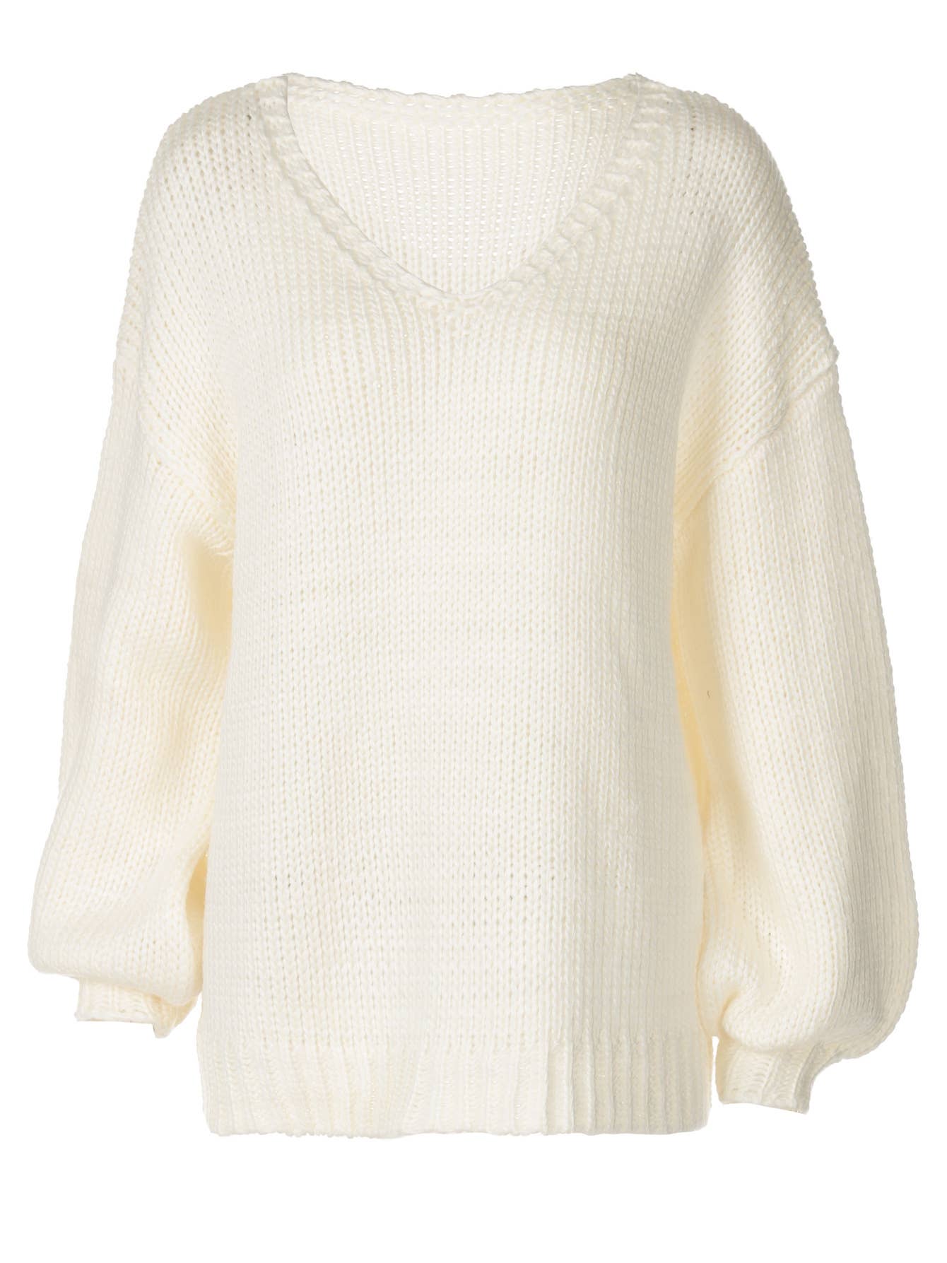 SOLID COLOR SIMPLE LOOSE V-NECK KNIT SWEATER