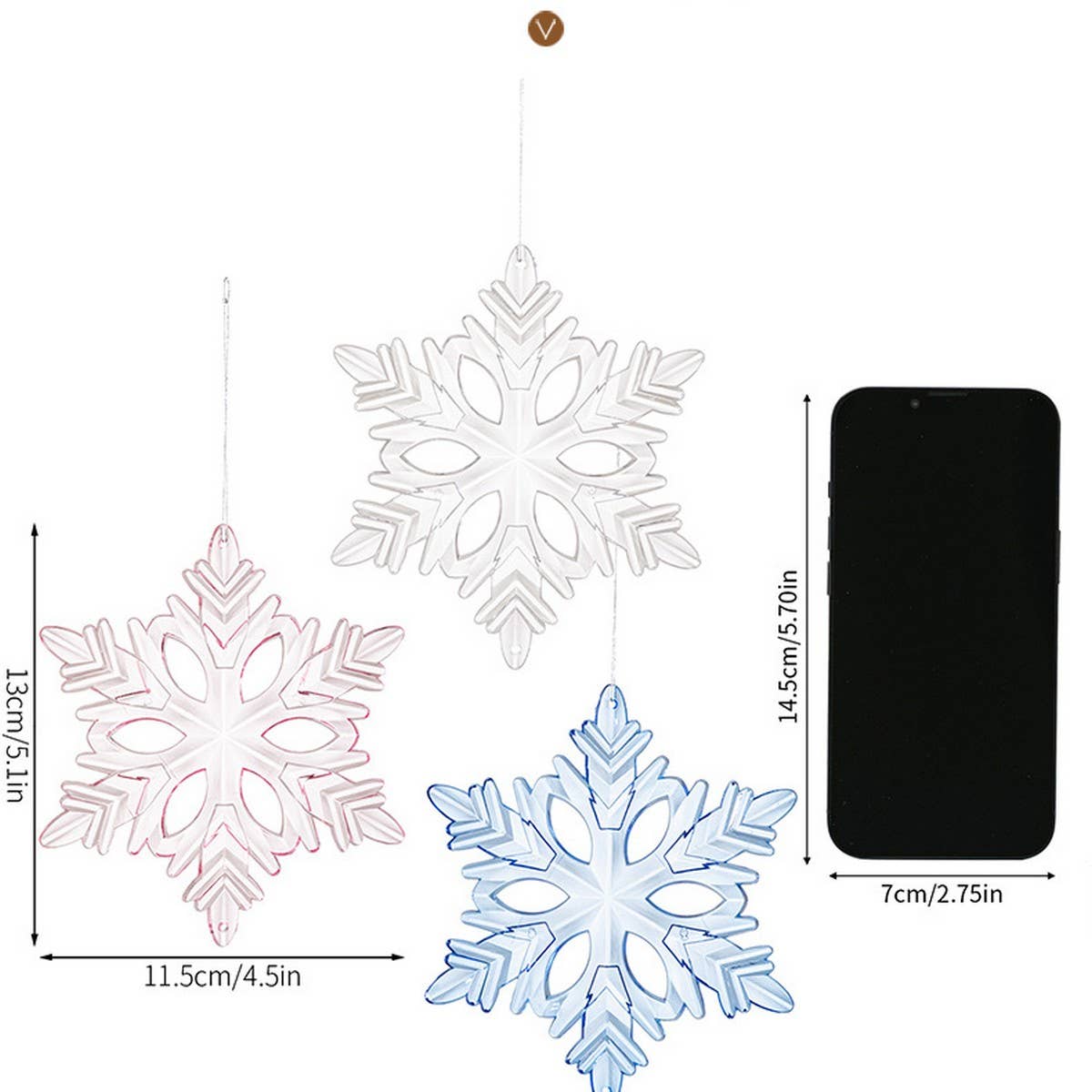 CWMM10187_CLEAR HEXAGON SNOWFLAKE CHRISTMAS ORNAMENTS