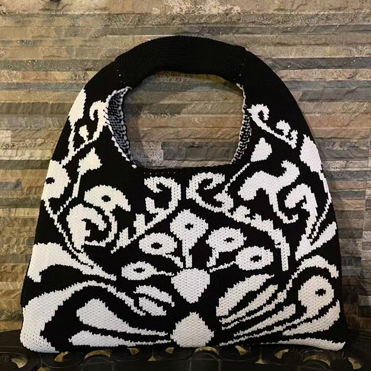 WOMEN FASHION PATTERN KNITTED DESIGN TOTE BAG_CWAB0861