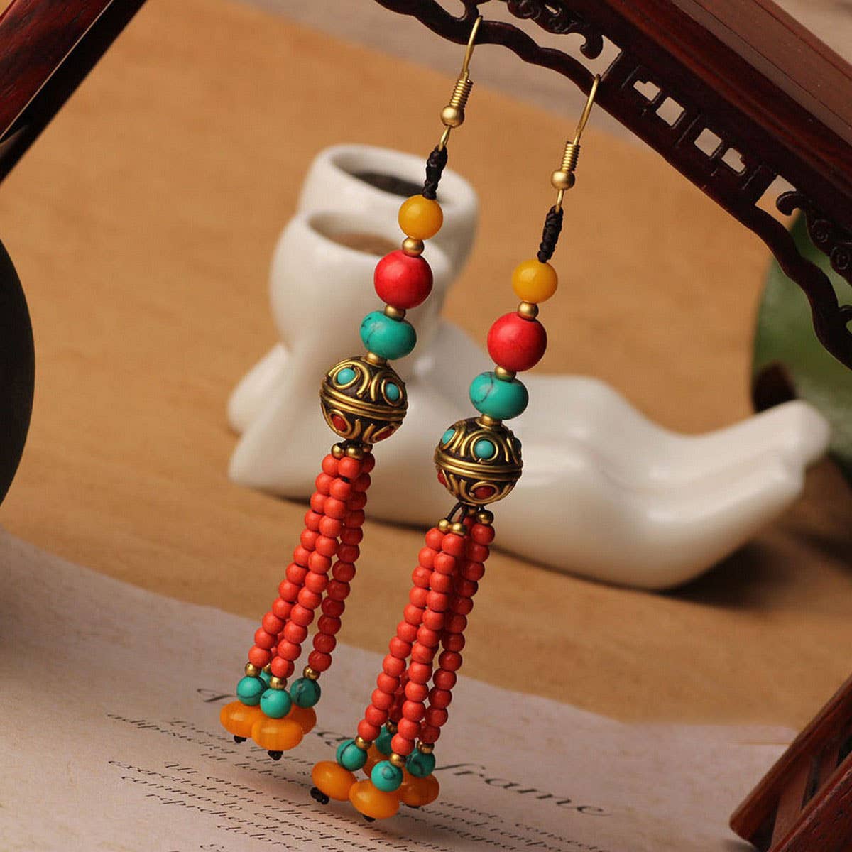 HIGH-GRADE NATURAL STONE WOVEN COLORFUL EARRINGS
