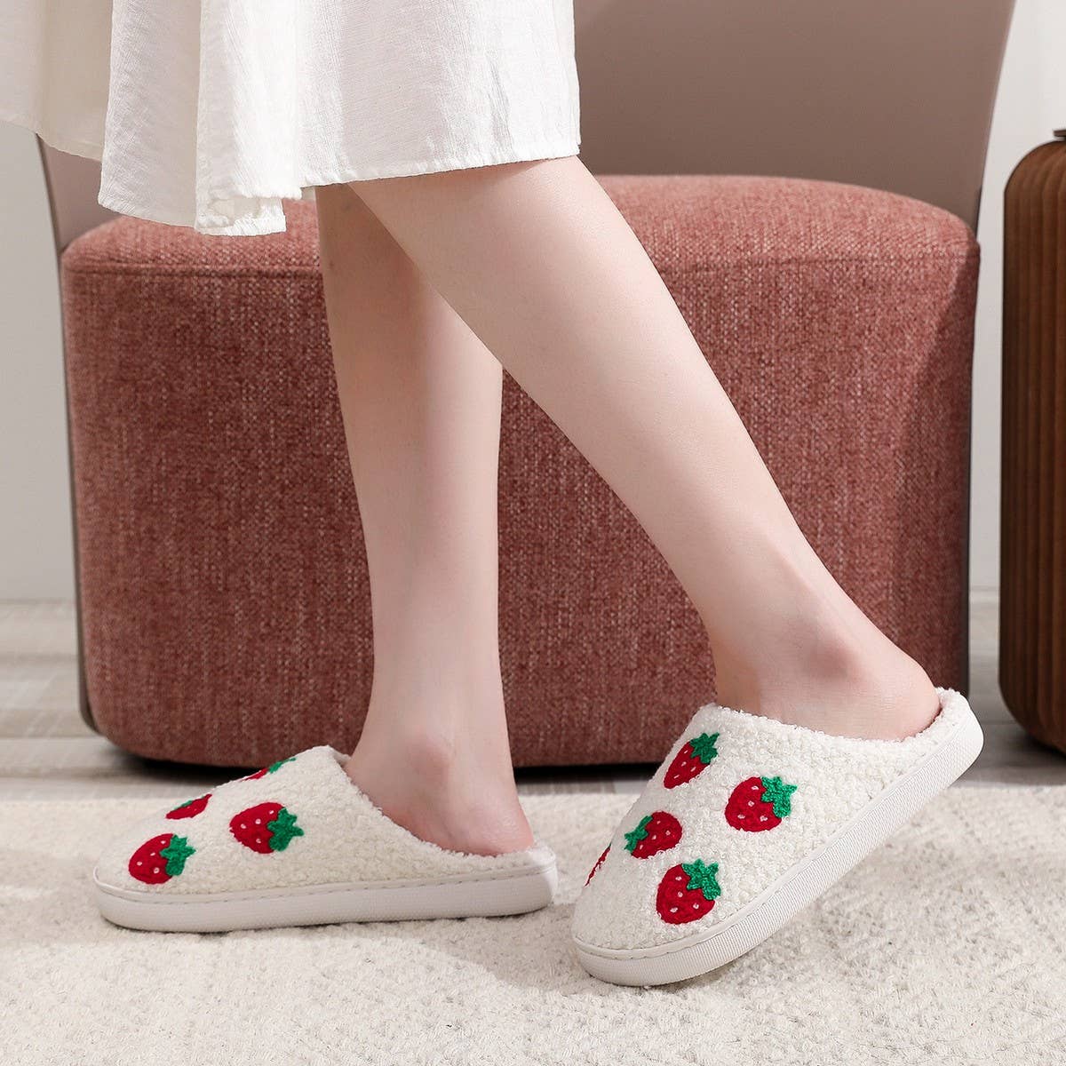 WARM WINTER STRAWBERRY SOFT-SOLED COTTON SLIPPERS