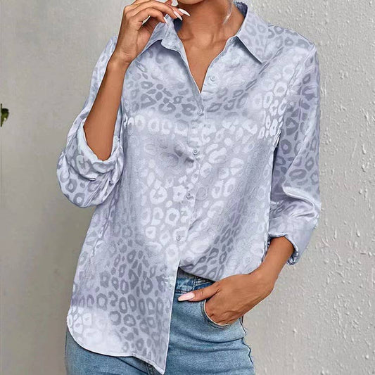 Satin long-sleeved jacquard leopard print shirt