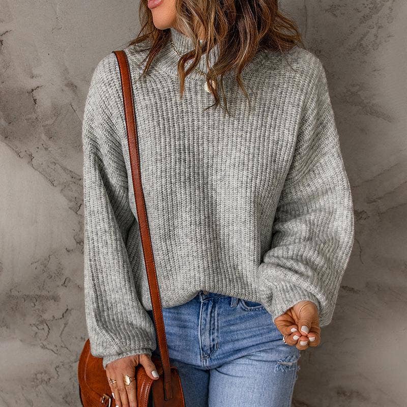TURTLENECK SOLID COLOR PULLOVER SWEATER