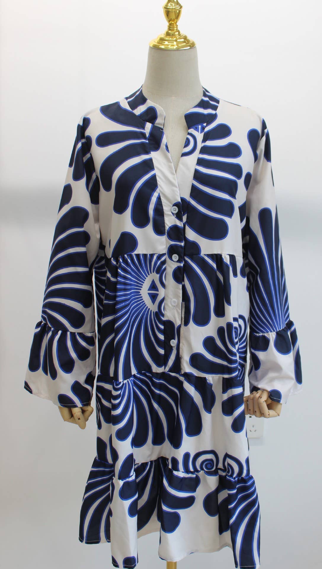 ETHNIC STYLE PRINT CASUAL SINGLE-BREASTED DRESS