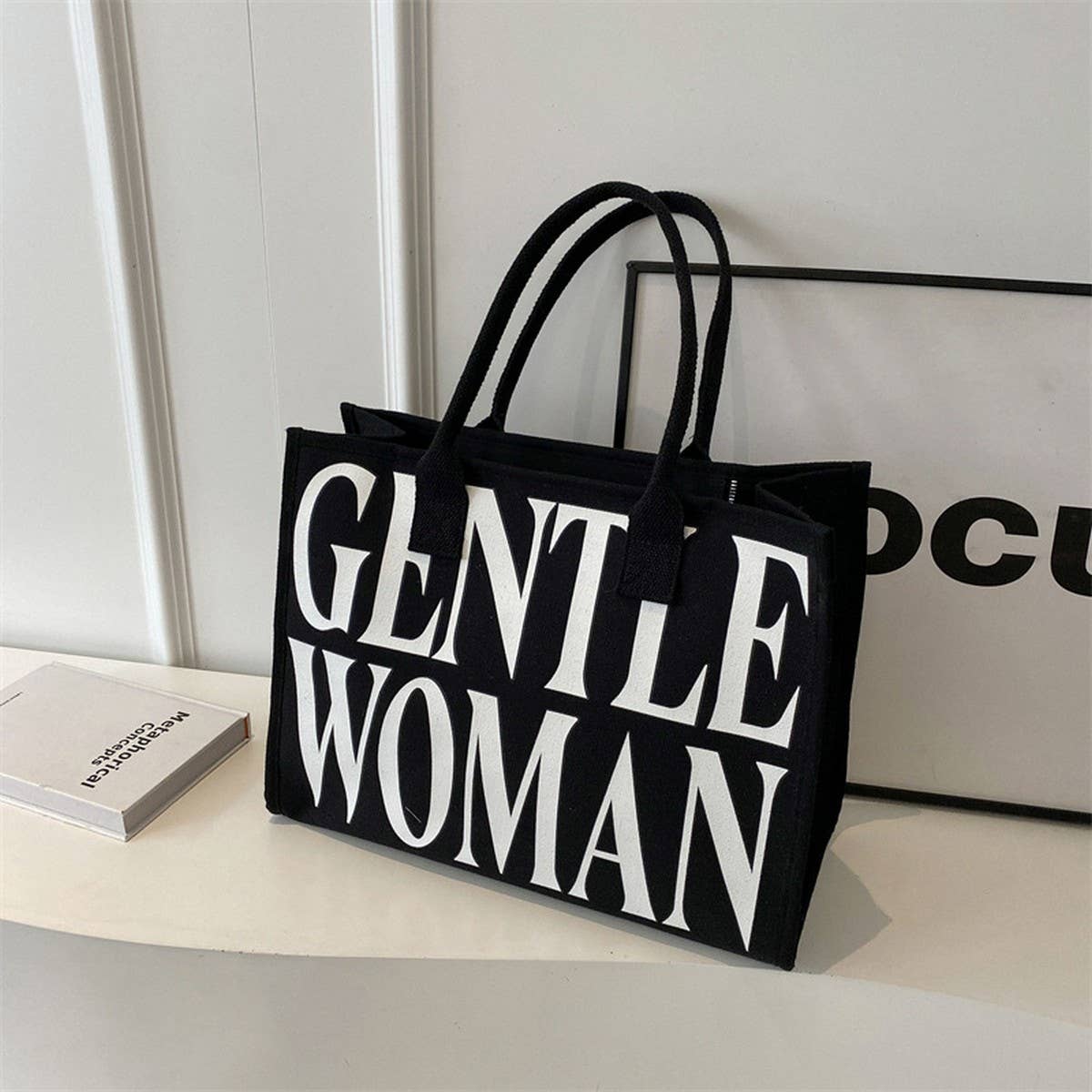 VINTAGE LETTER PRINT TOTE CANVAS BAG_CWAB2681