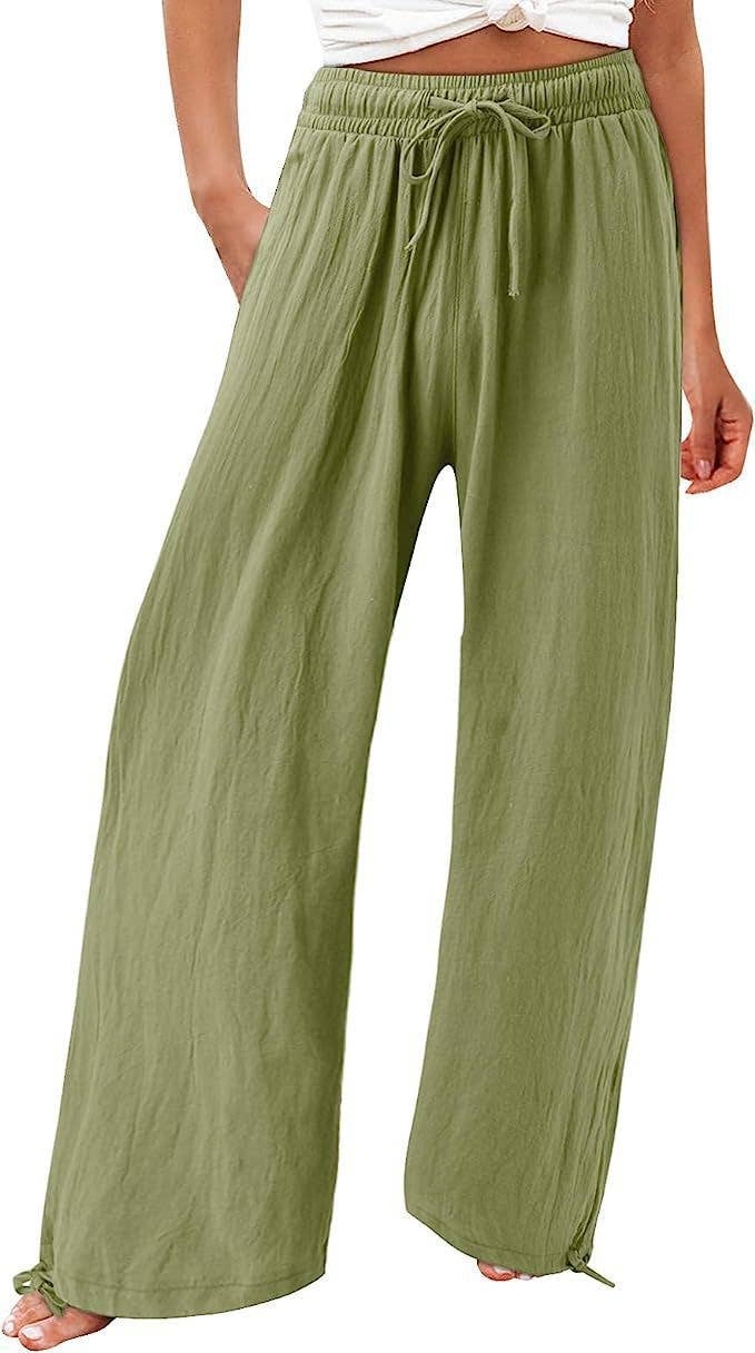 Solid-colored cotton linen loose wide-leg pants