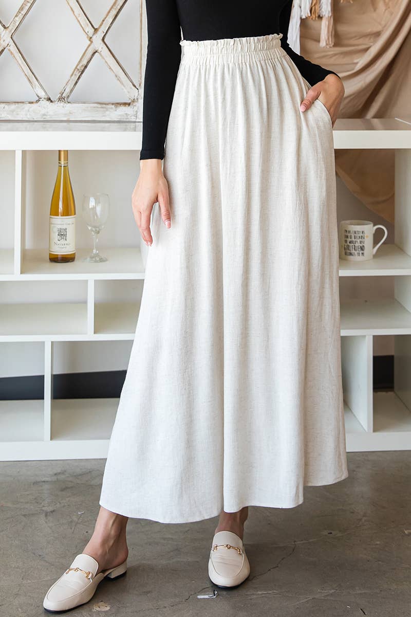 Solid color high waist drop long slit skirt