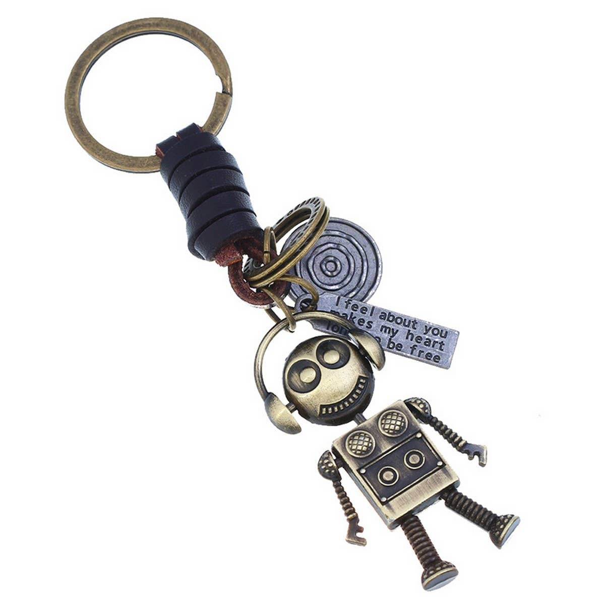CREATIVE MOVABLE ROBOT COWHIDE KEYCHAIN