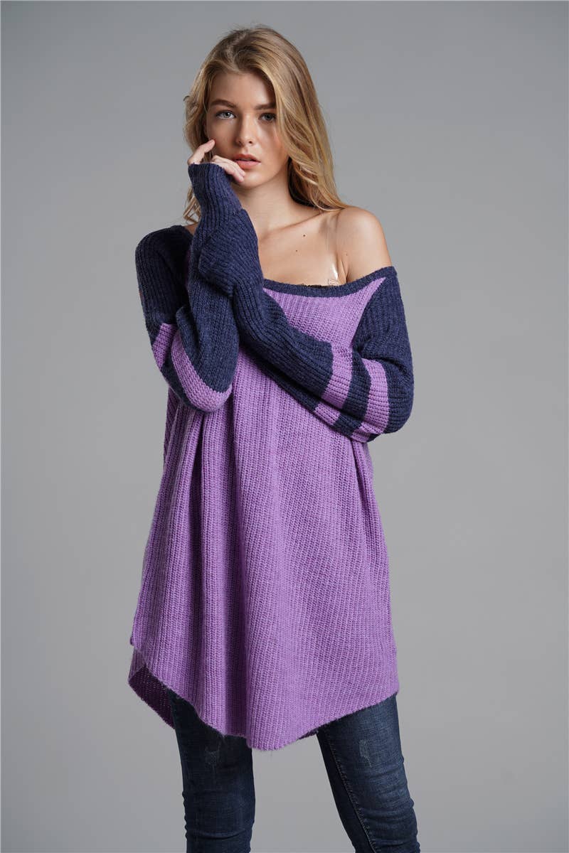 All-in-one mid-length loose solid pullover sweater