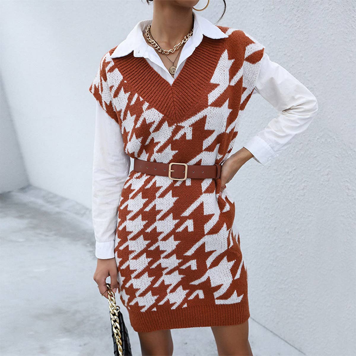 LONG-SLEEVED PLAID AUTUMN-WINTER COAT DRESS