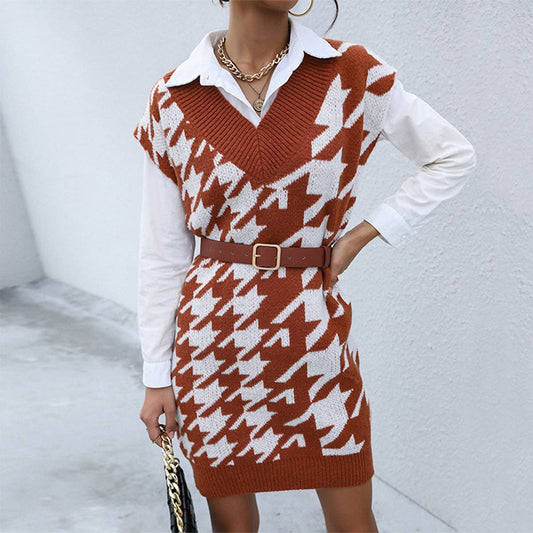 LONG-SLEEVED PLAID AUTUMN-WINTER COAT DRESS