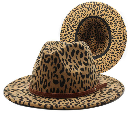 LEOPARD PRINT WOOLEN HAT WIDE BRIM JAZZ HAT_CWAH2565