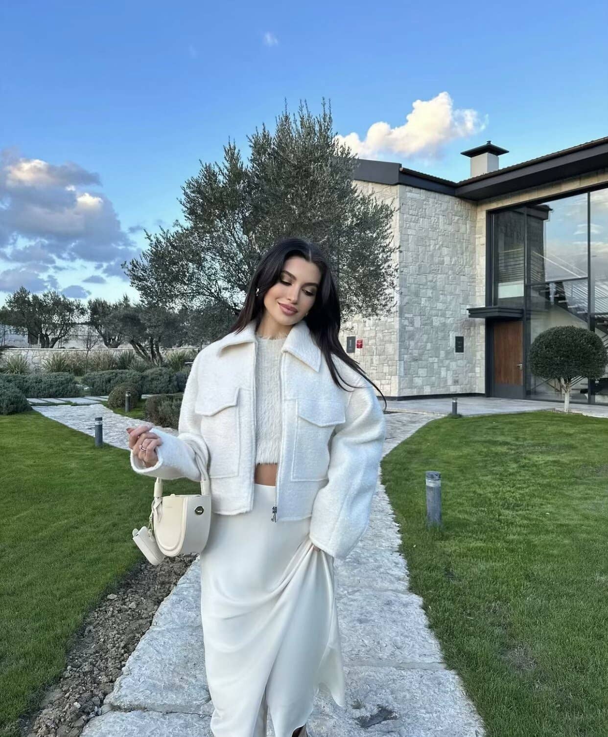 SOLID COLOR LAPEL ZIP-UP CROPPED JACKET