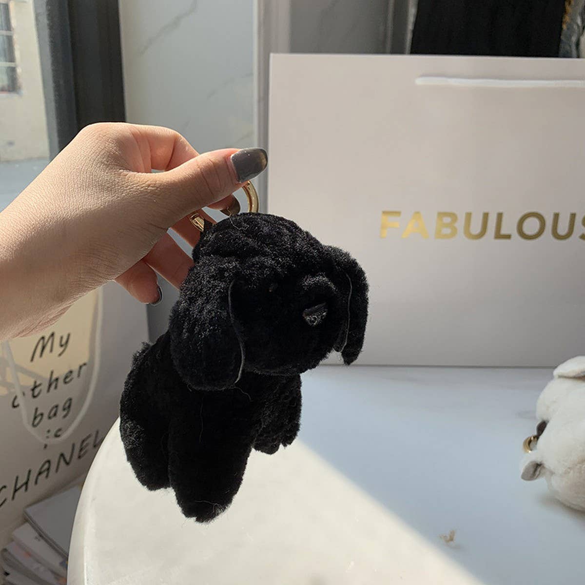 NEW CUTE FUR PENDANT LITTLE WHITE DOG KEYCHAIN