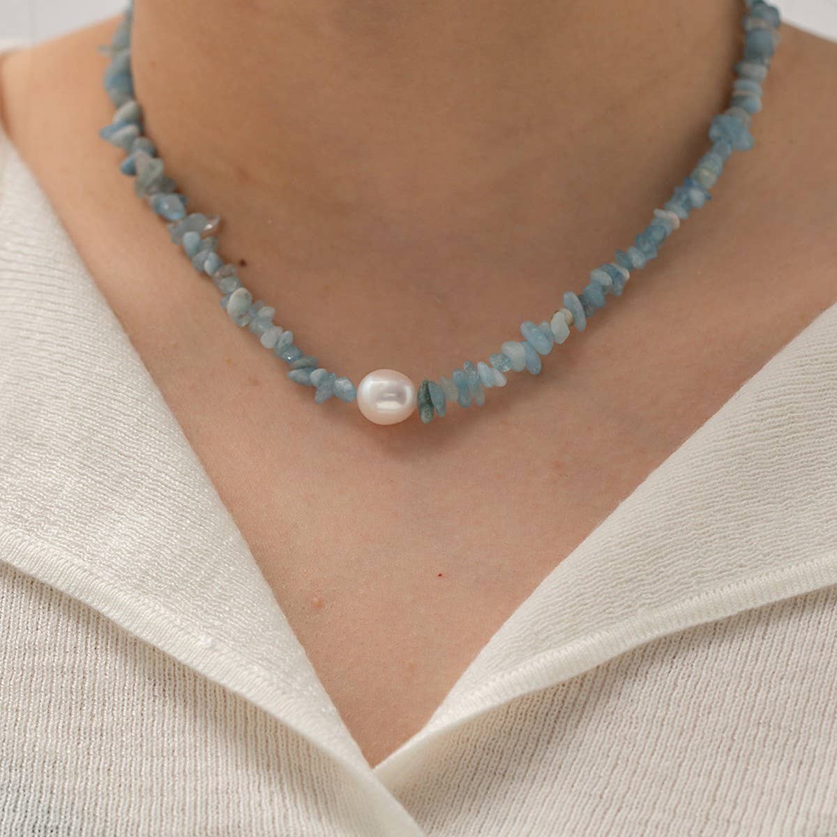 NAVY BLUE MULTIFUNCTIONAL GRAVEL PEARL NECKLACE