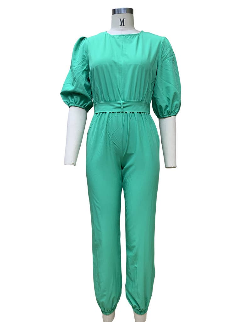TEMPERAMENT ROUND NECK SOLID COLOR ROMPER