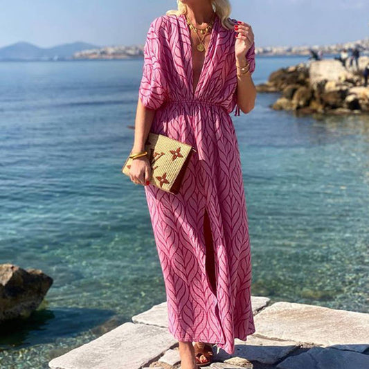 V-neck sleeveless dress with slit