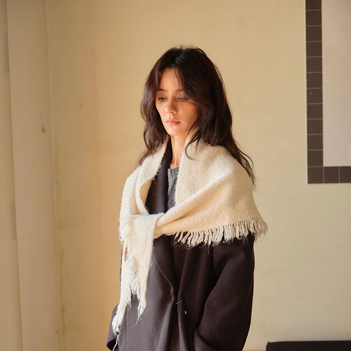 Solid Wool Blend Triangle Scarf for Women_CWASC2287