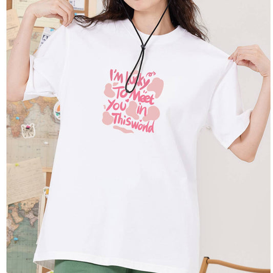 Cwtts0925_Round Neck Loose Monogram Print Short Sleeve