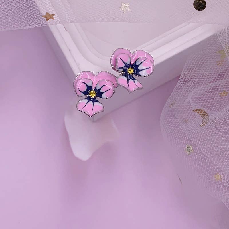 French enamel and colored glaze flower earrings