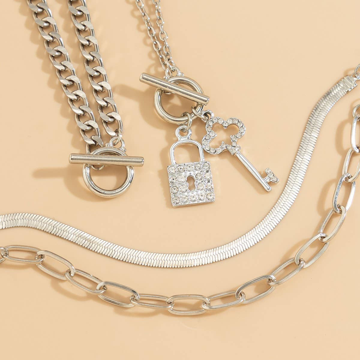 SNAKE BONE CHAIN VINTAGE KEY BRACELET NECKLACE_CWAJE1148