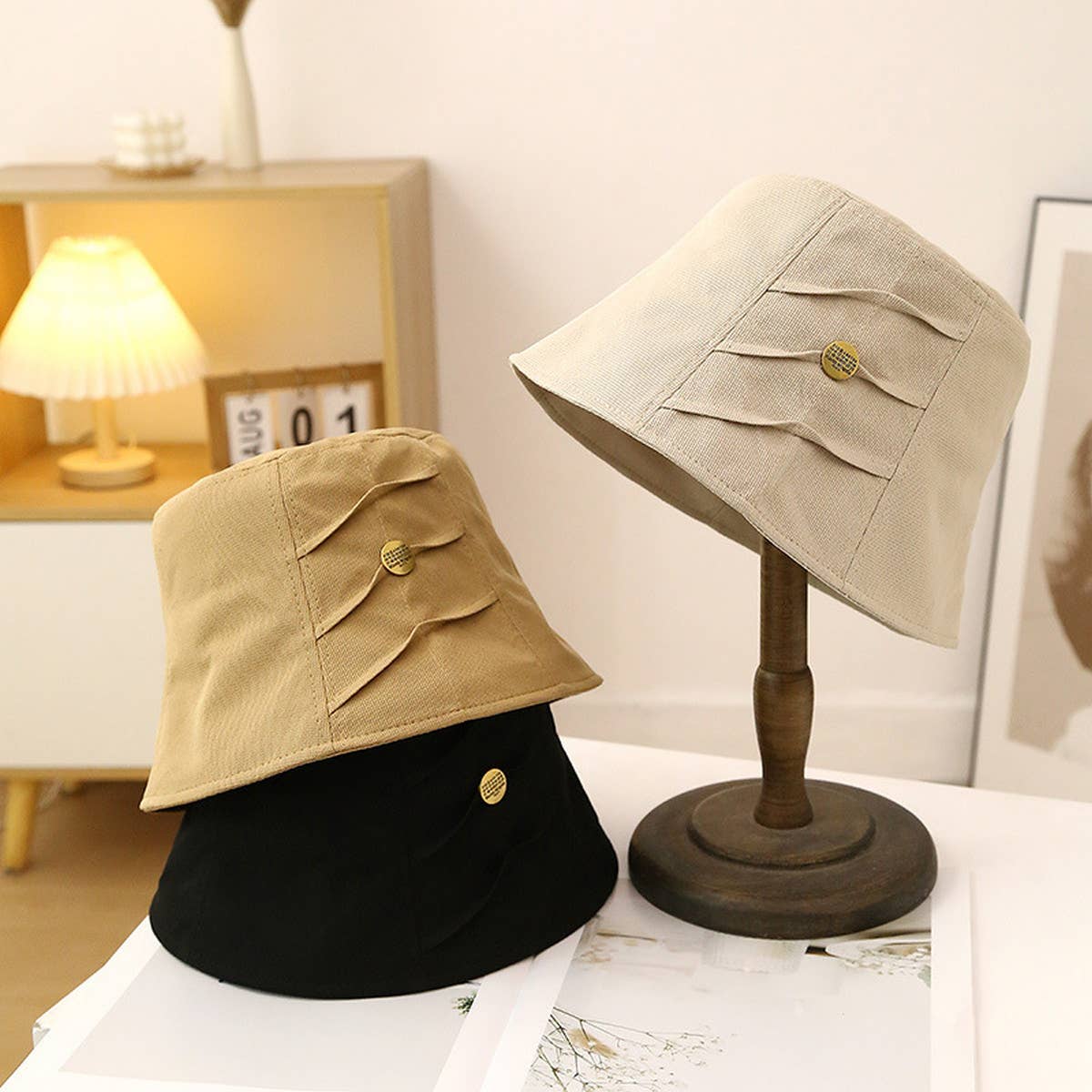 PLEATED SUN PROTECTION BUCKET HAT_CWAB2844