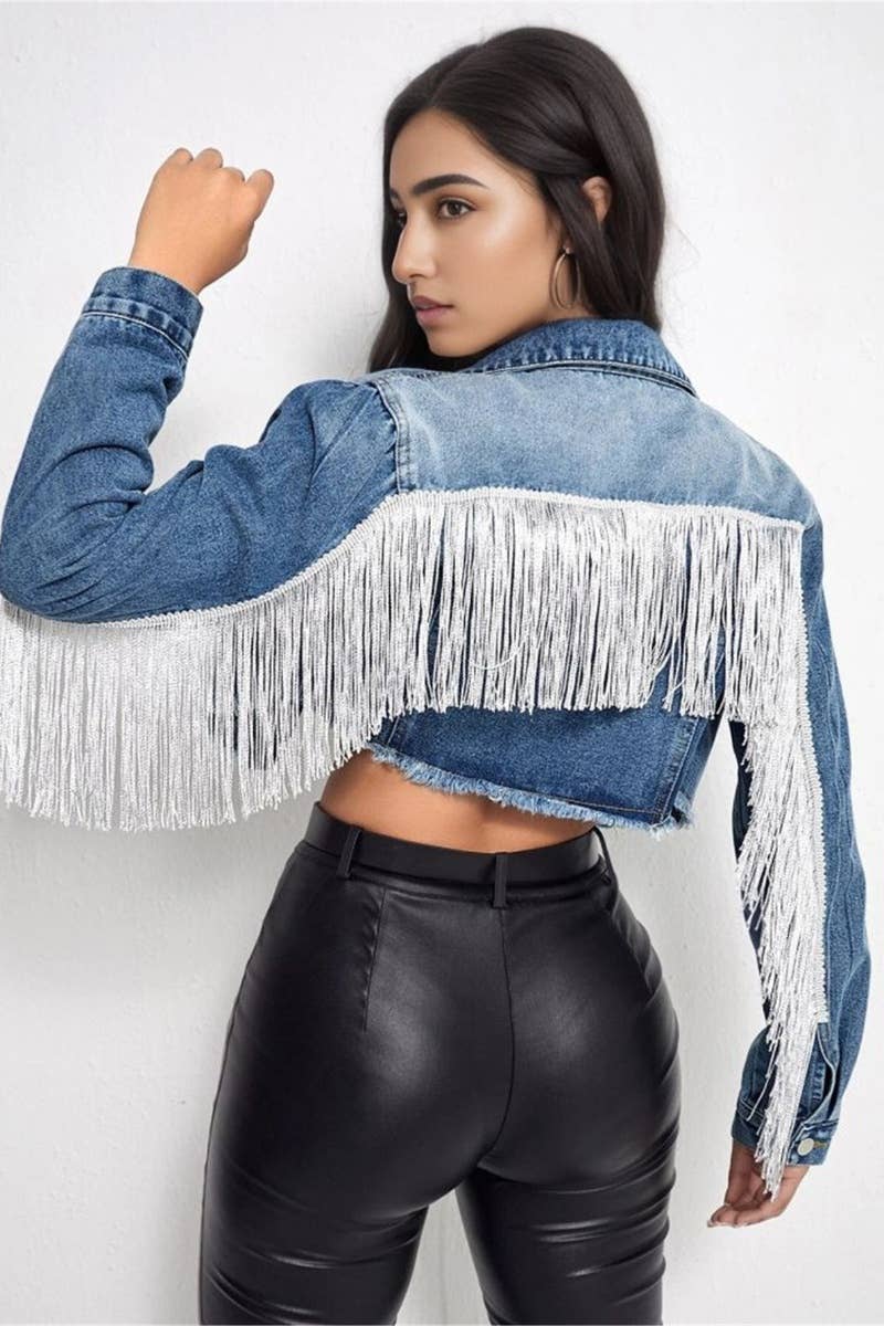 CWJJ0231_OLD LONG-SLEEVED DENIM JACKET WITH FRINGE