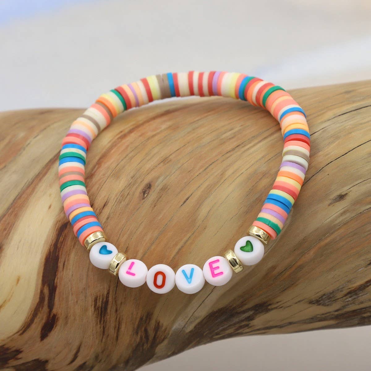 COLORFUL POLYMER CLAY LETTER BEADED BRACELET