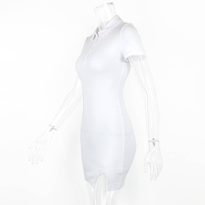 SKINNY LAPEL SEXY SPICE SHORT SLEEVE KNIT DRESS