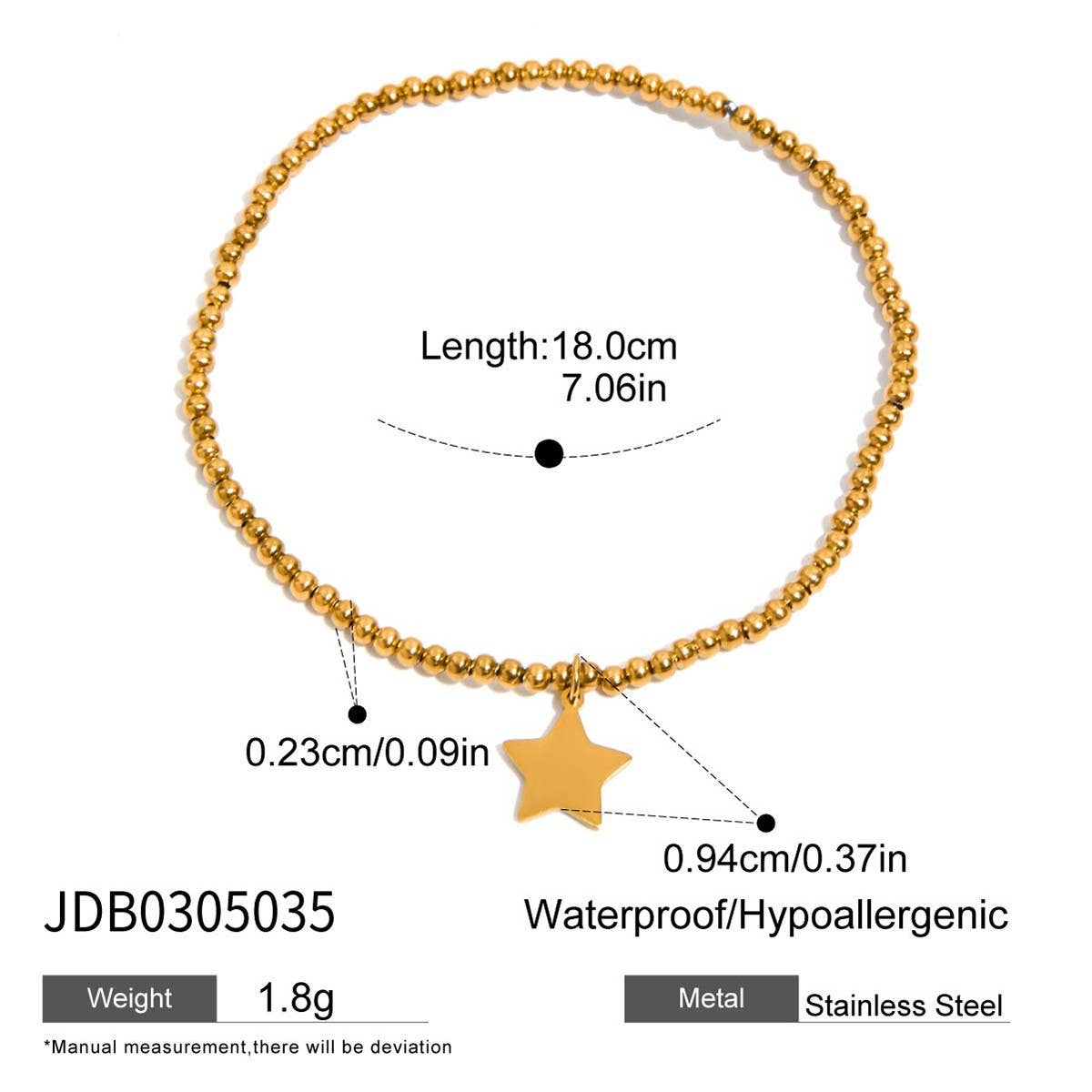 Punk Rock 18K Gold Black Silver Beaded Bracelet_CWAJE4810