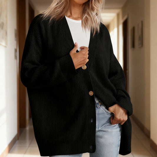 Simple and versatile striped knitted cardigan