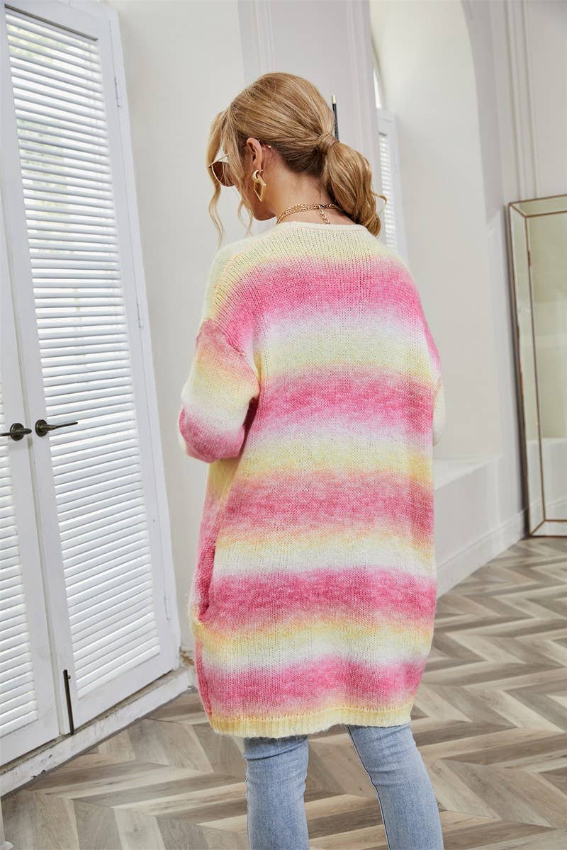 CWOCAL0935_RAINBOW TIE-DYE MID-LENGTH KNITTED CARDIGAN COAT