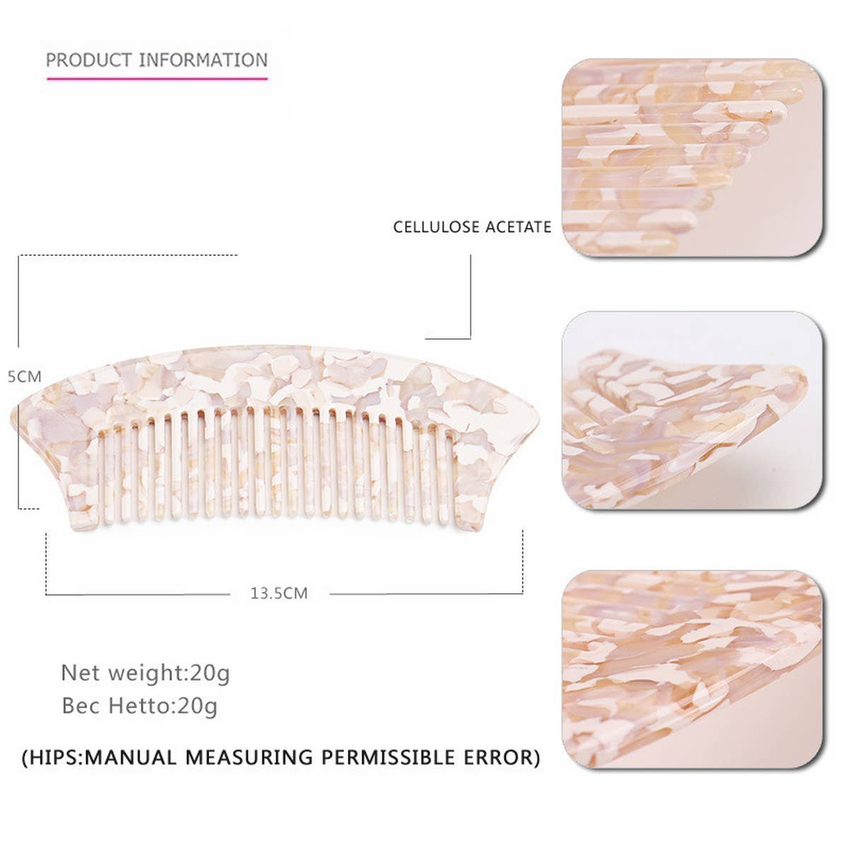 ACETATE SHEET SEMI-CIRCULAR 4MM ANTI-TANGLE COMB_CWAHA4183
