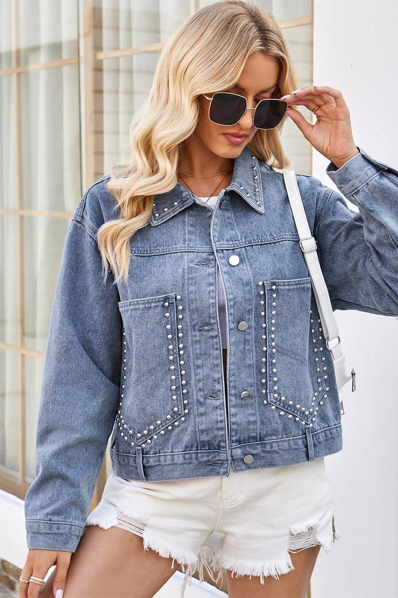 CWJJ00098_WASHED LOOSE CASUAL PUNK RIVET DENIM JACKET