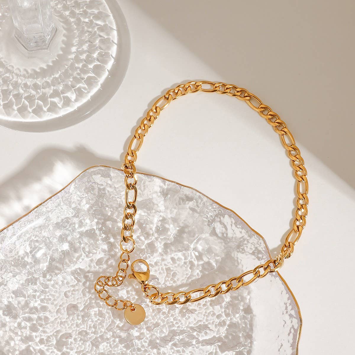 18K Gold Figaro Chain Anklet, Stainless Steel_CWAJE4754