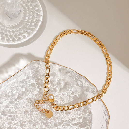 18K Gold Figaro Chain Anklet, Stainless Steel_CWAJE4754