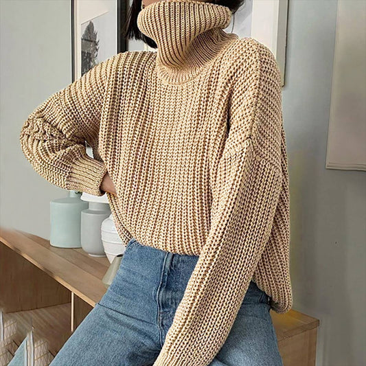 SOLID COLOR TURTLENECK BASIC COARSE KNIT SWEATER