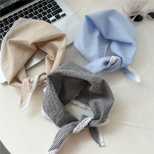 Plaid Cotton Linen Triangle Scarf ??Sun Protection_CWASC0839