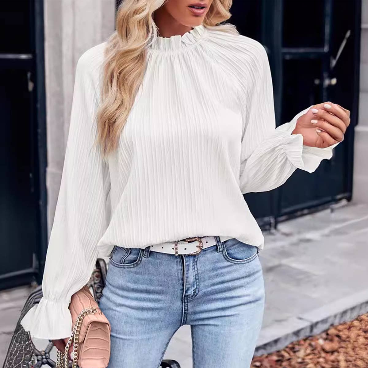 RUFFLED COLLAR LOOSE LONG-SLEEVED TOP