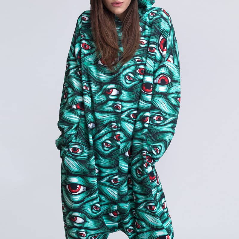 PRINTED HALLOWEEN PARTY BAGGY ROMPER HOODIE