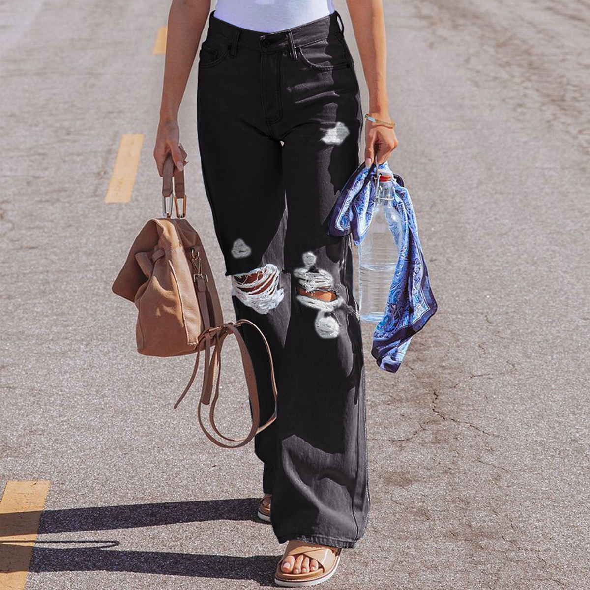 Women??¢s Ripped Jeans ??High Waist Wide Fi_CWJP0624