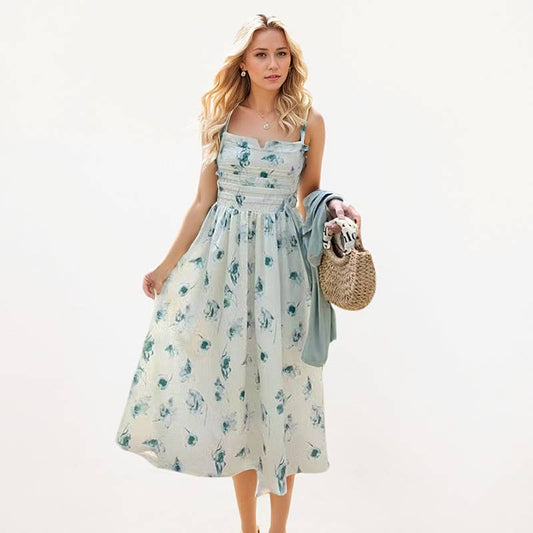 Spaghetti Strap Midi Dress with Knit Cardigan Set