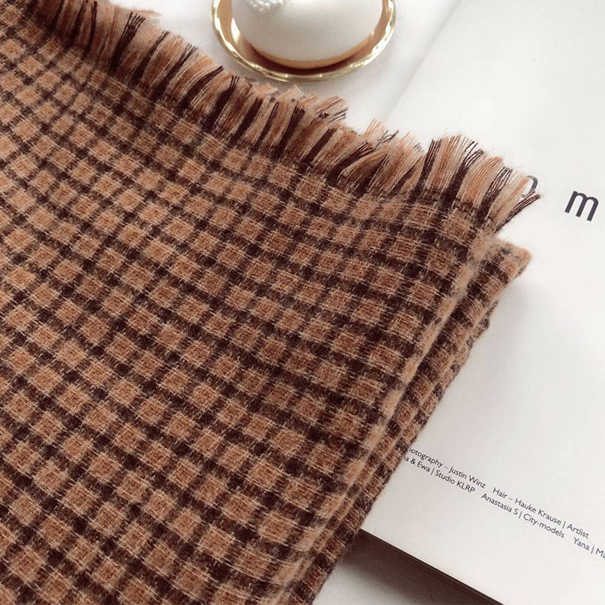 WOMEN RETRO BROWN PLAID SCARF