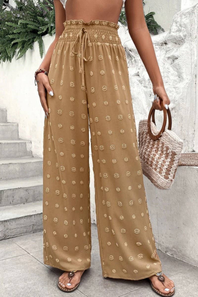 CWBLP0686_HIGH WAIST JACQUARD WIDE LEG CASUAL LONG PANTS