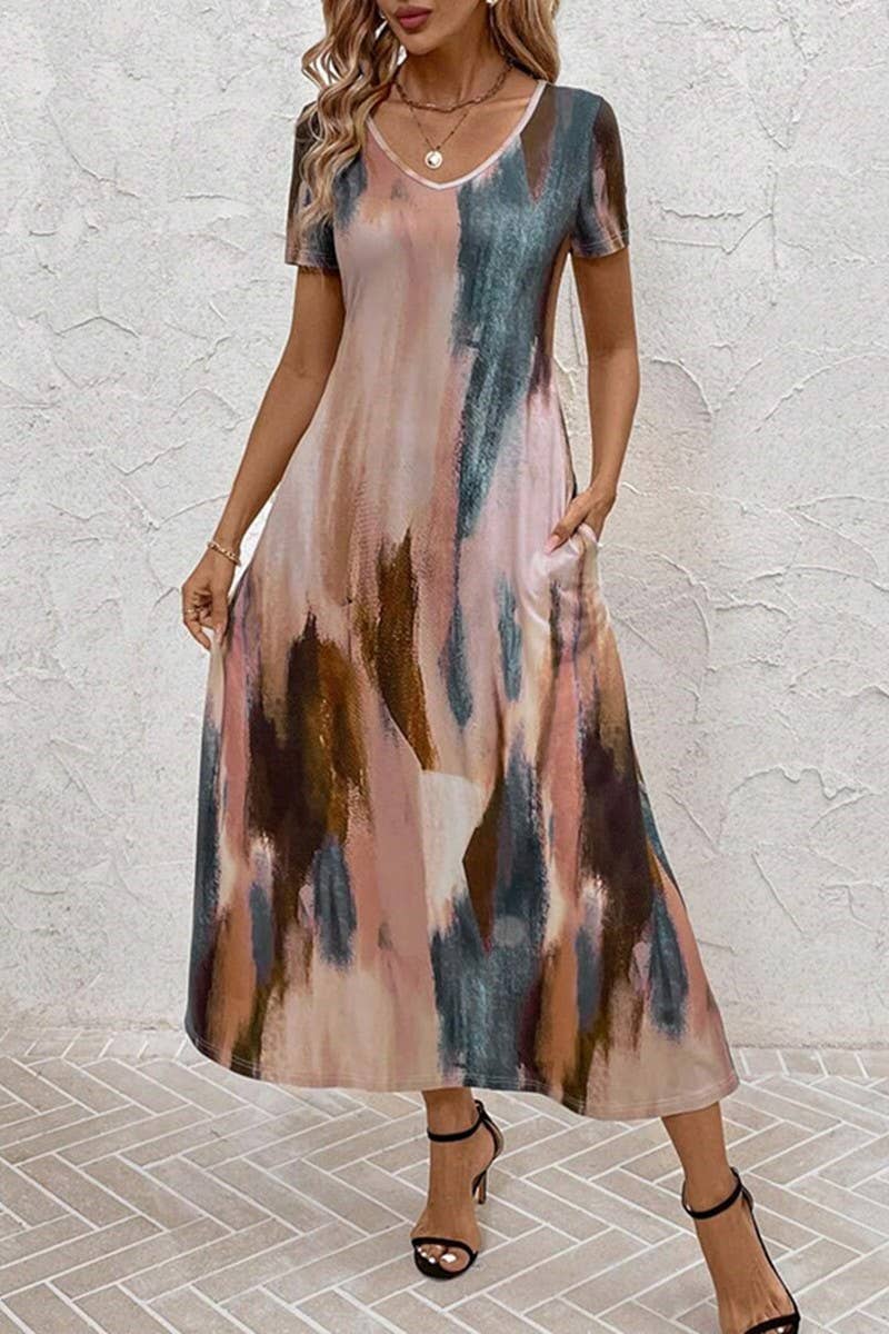 CWDMD5713_SUMMER TEMPERAMENT WAIST SHORT SLEEVE DRESS